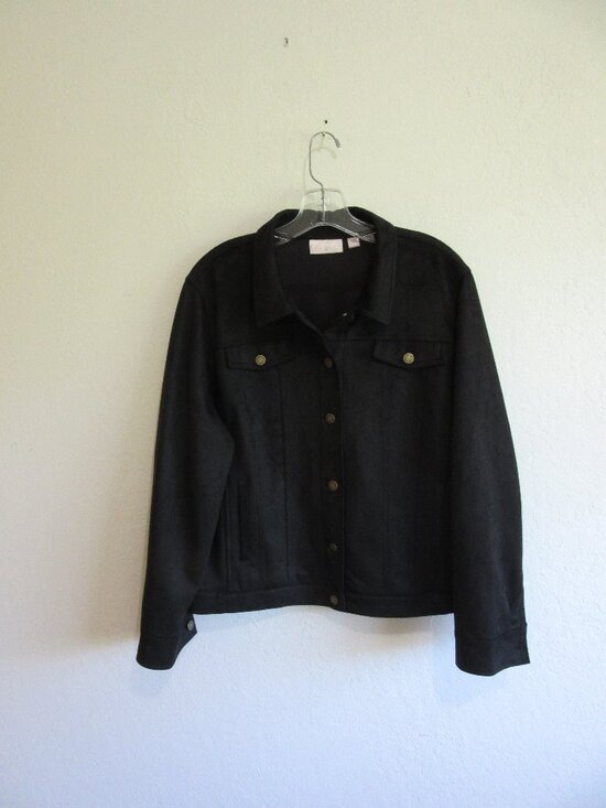 Belle by Kim Gravel Jackets & Blazers - Belle Kim Gravel Black Faux Suede XL Trucker Style Long Sleeve Dressy Jacket
